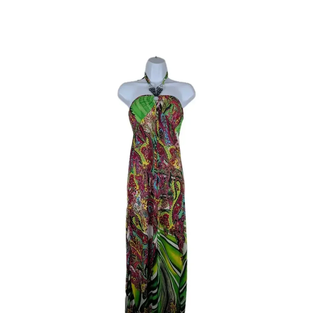 Elegant Green and Pink Maxi Dress - Picture 1 of 8